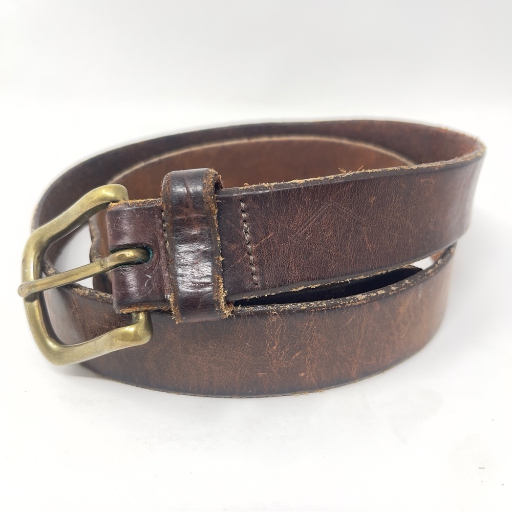 Vintage Brown Leather Belt, Brass Buckle Distressed Classic, Men's 38